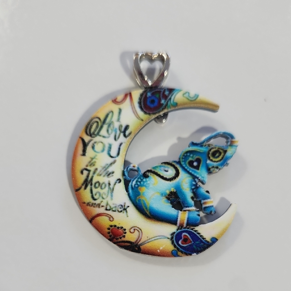 Blue and Gold Elephant Moon Necklace